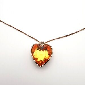Gold Tone Double Sided Heart Pendant Necklace 31in Acrylic